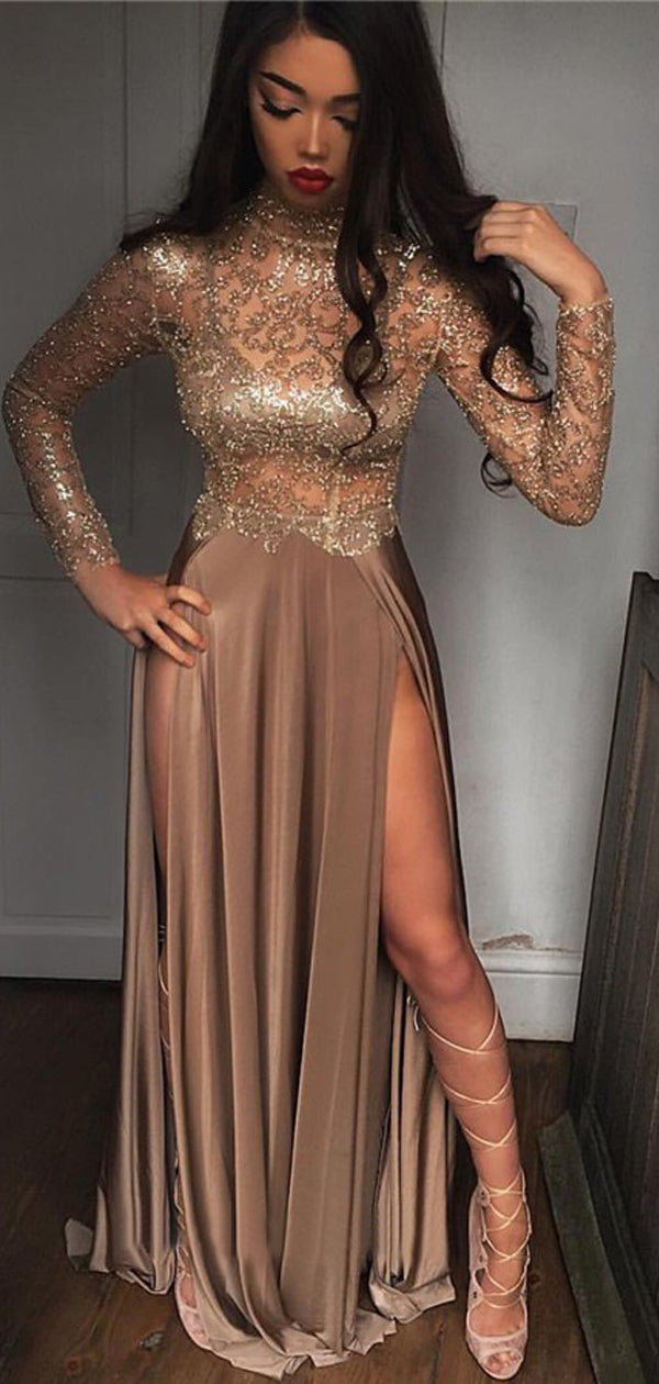 Brown Jersey Shiny Lace Long Sleeve ...